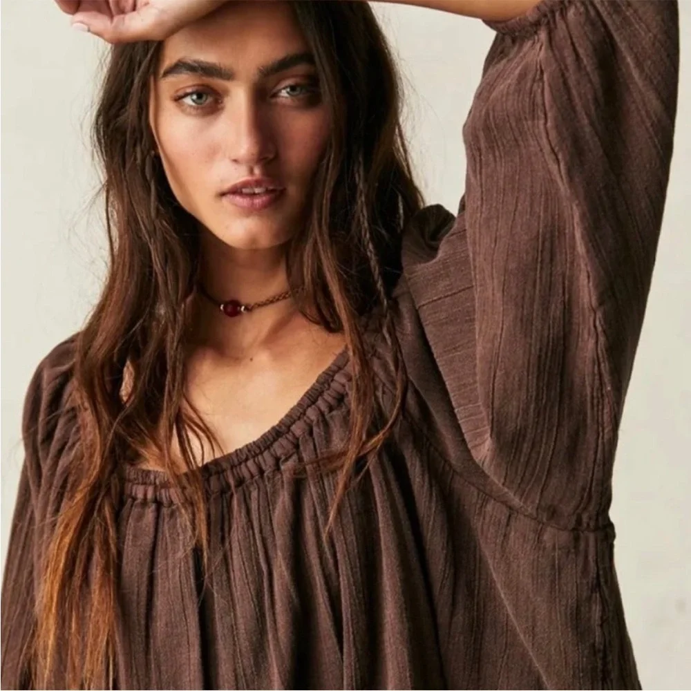 Free People We The Free All About The Bubble Tee Brown NWOT